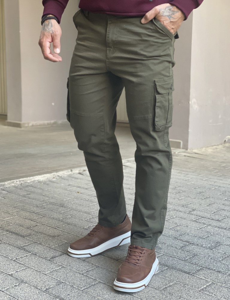 Ανδρικό cargo χακί παντελόνι υφασμάτινο ίσιο BC37912X φωτογραφία